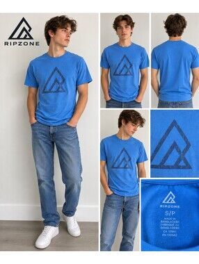 Ripzone Men’s Blue Geometric Logo Tee Small Y2K Surf Skate Streetwear